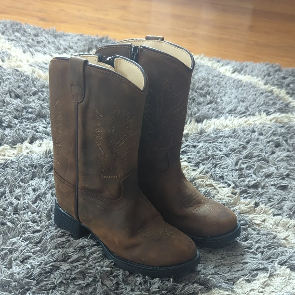 Old West Toddler Cowboy Boots Brown With Zipper Size 6.5